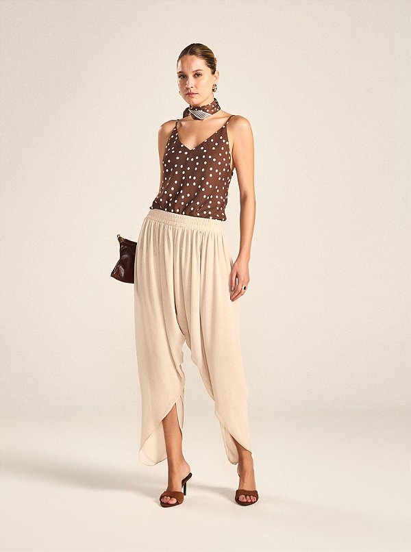 Calça Drieli de Chiffon Harem Baggy Pants Bege