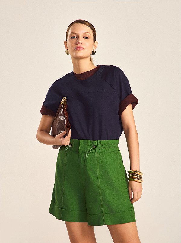 Shorts Edna de Linho com Detalhe Verde