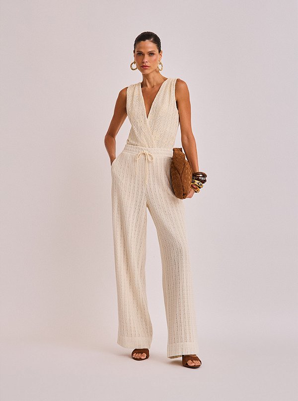 Calça Francieli de Crochê Reta Off White