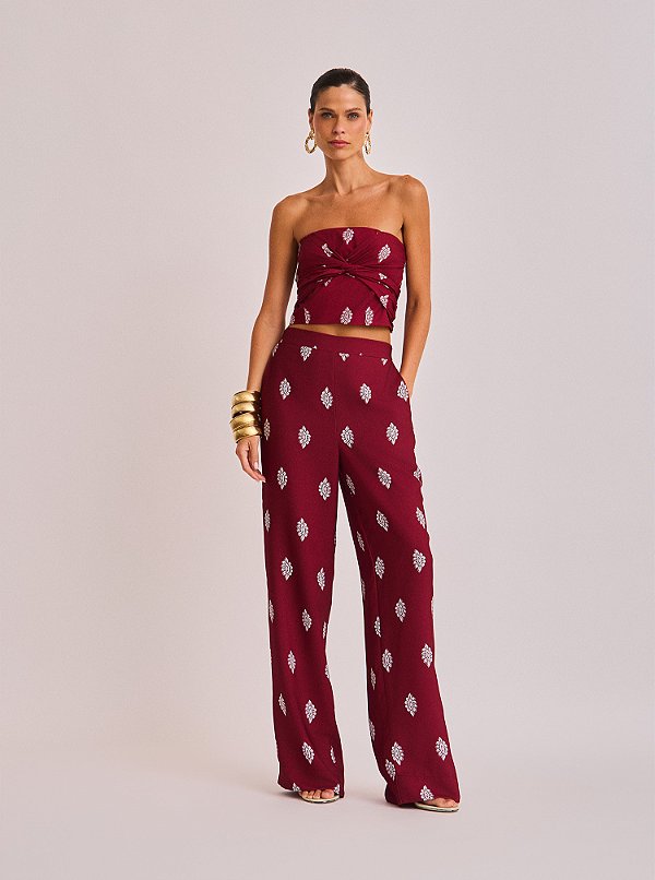 Calça Luana Estampada Vinho