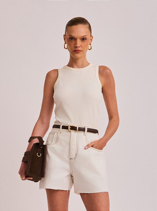 Shorts Eliana de Sarja Bege