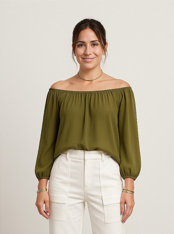 Blusa Janaina de Crepe Verde Militar
