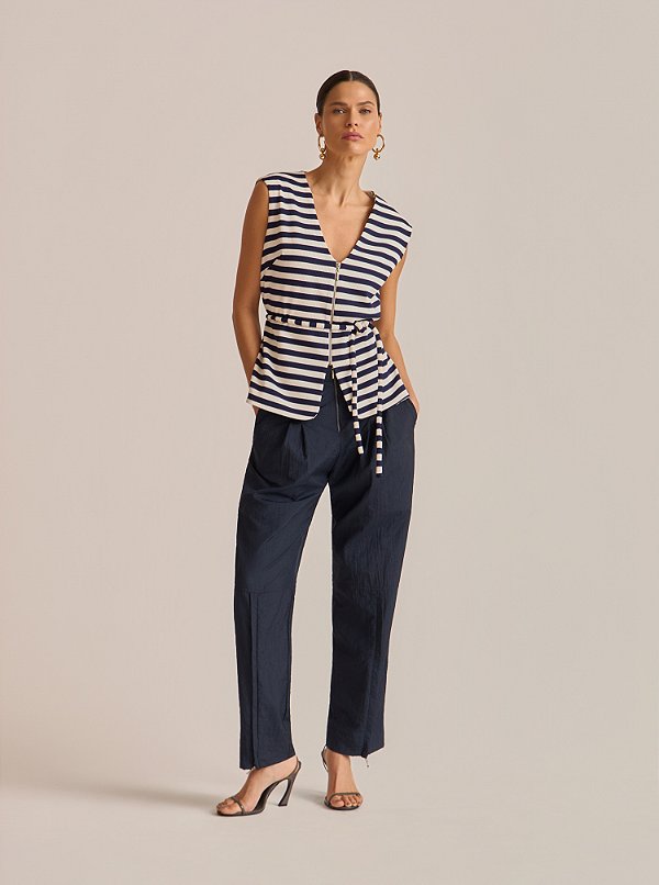 Calça Moon Tafetá Zíper Marinho