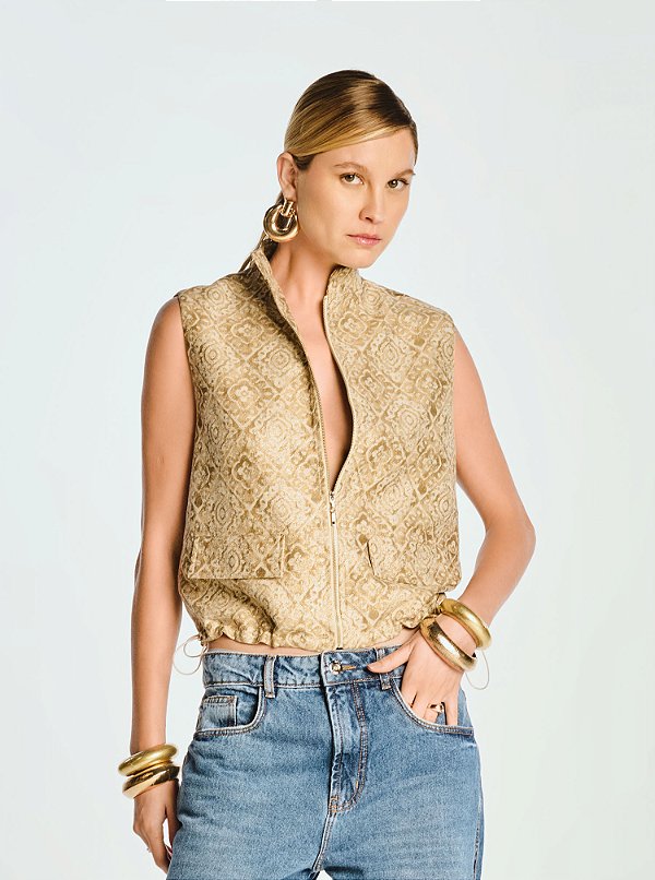 Colete Aurea Jacquard Sport Chic Dourado