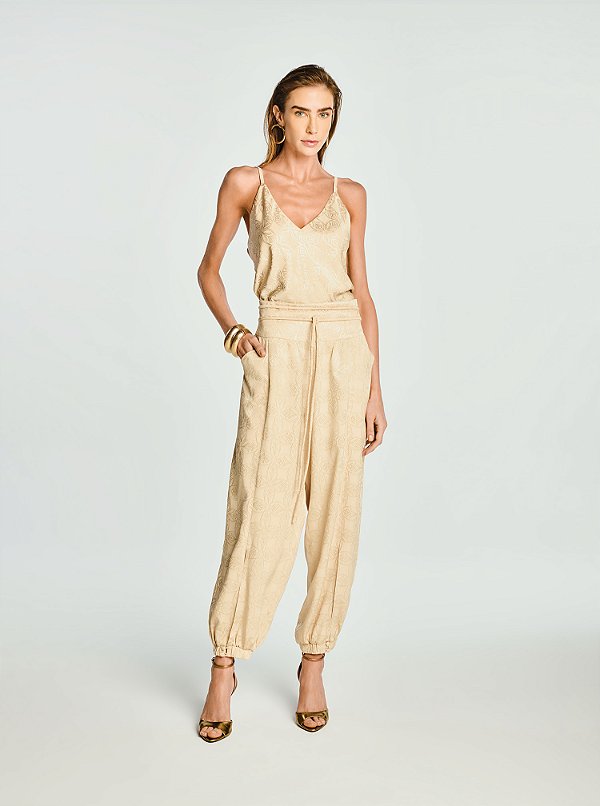 Conjunto Blusa e Calça Paisagem Dream Jacquard Bege