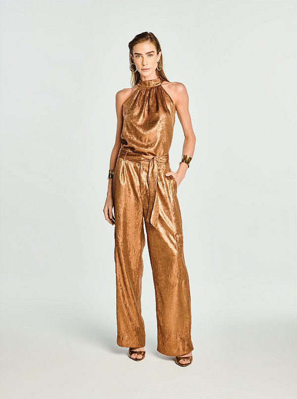 Conjunto Blusa e Calça Shimmer Brilho Marrom