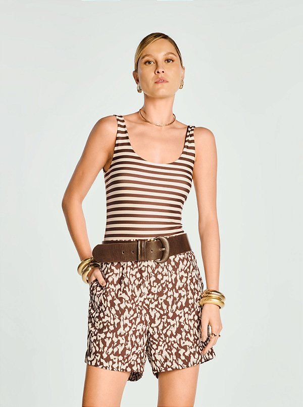 Shorts Myst Crepe Estampado Marrom e Off White