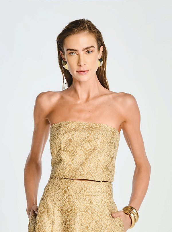 Top Lumine Jacquard Tomara Que Caia Dourado