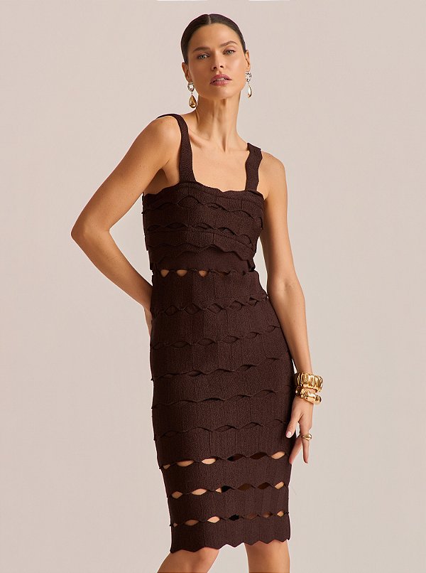 Vestido Midi Tatiane Tricot Marrom