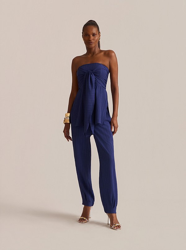 Conjunto Blusa e Calça Whisper Nó Frontal Azul