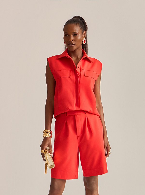 Conjunto Colete e Bermuda Hush Alfaiataria Vermelho