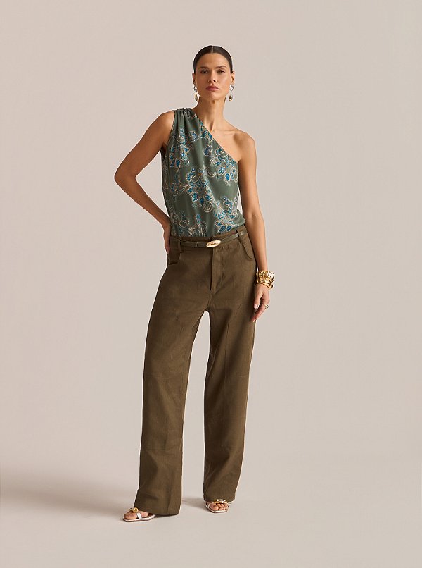 Calça Moss Linho Recortes Verde