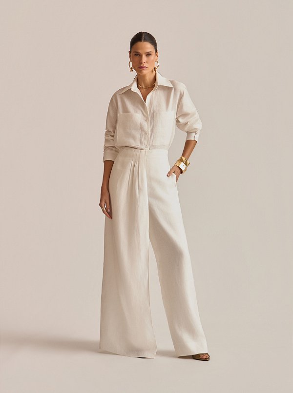 Calça Clarity Linho Sobreposição Removível Off White