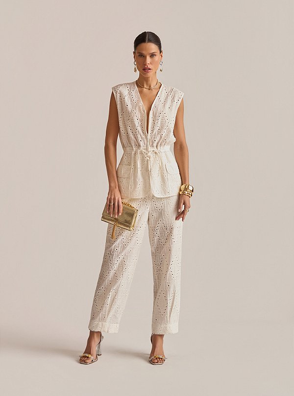 Conjunto Colete e Calça Laise Light Branco
