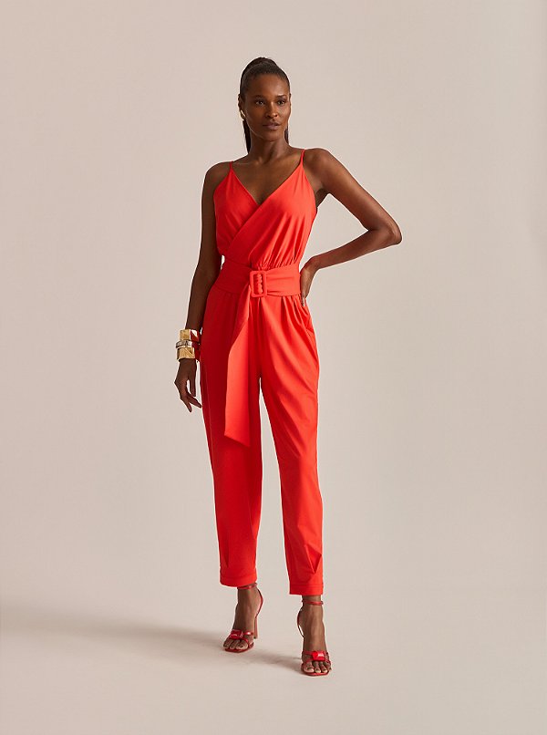 Macacão Alive Cachequer Cinto Vermelho