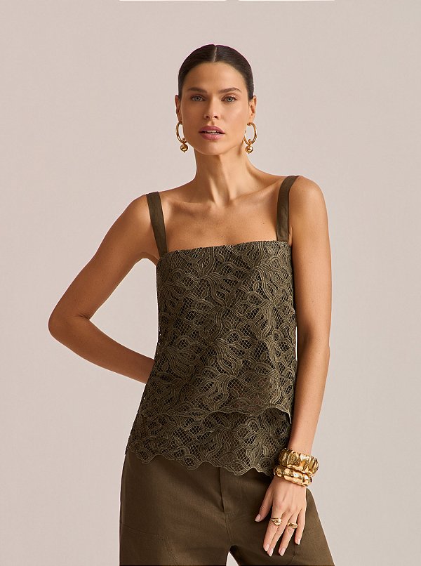 Top Serene Babado Renda Verde
