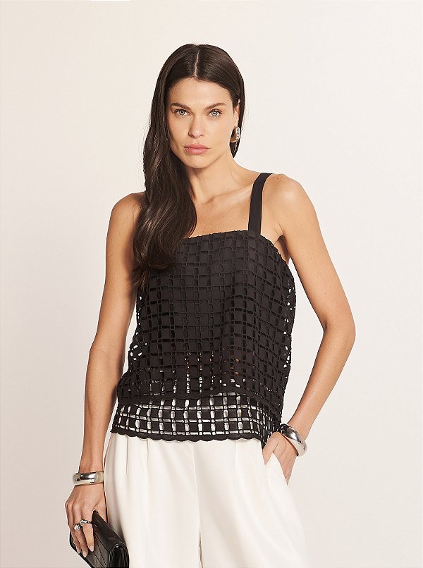 Blusa Mirage Renda Geométrica Preta