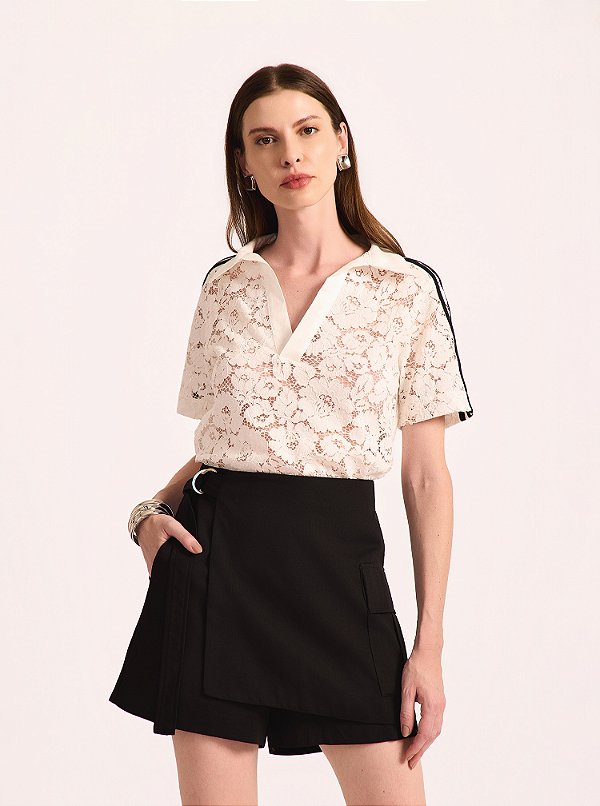 Short Saia Urban Crepe Alfaiataria Preta