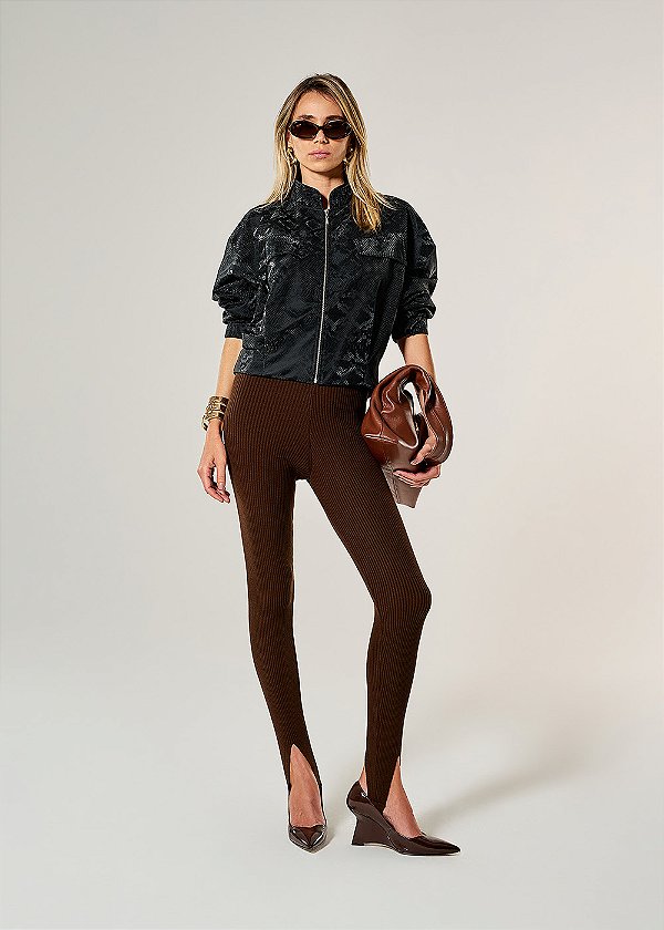 Calça Miss Ajustada Tricot Marrom