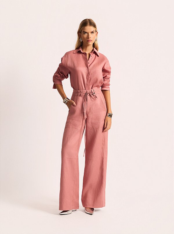 Calça Fine Ampla Linho Rosé