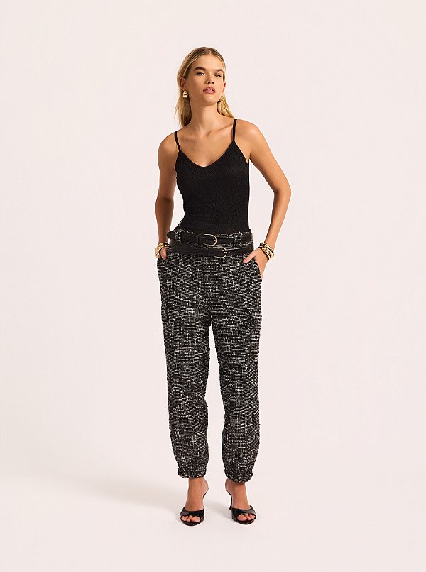 Calça Spark Jogger Tweed Paetês Preta