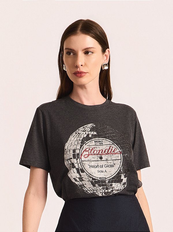 T-shirt Blondie Malha Mescla Escura