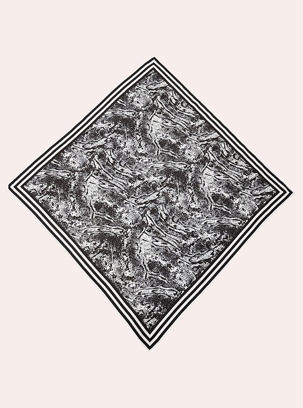 Lenço Scales Acetinado Estampado Off White e Marrom