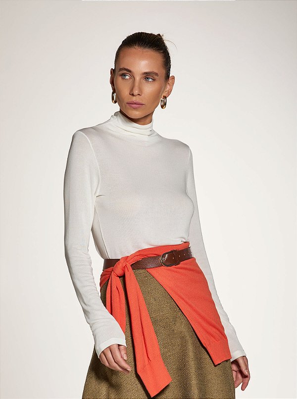 Blusa Malha Alice Off White Gola Alta