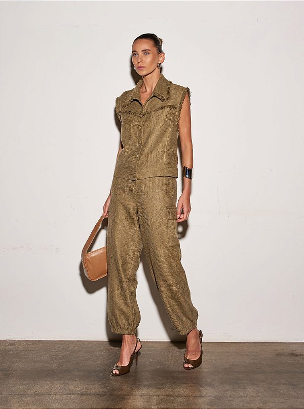 Calça Tweed Stella Verde Oliva