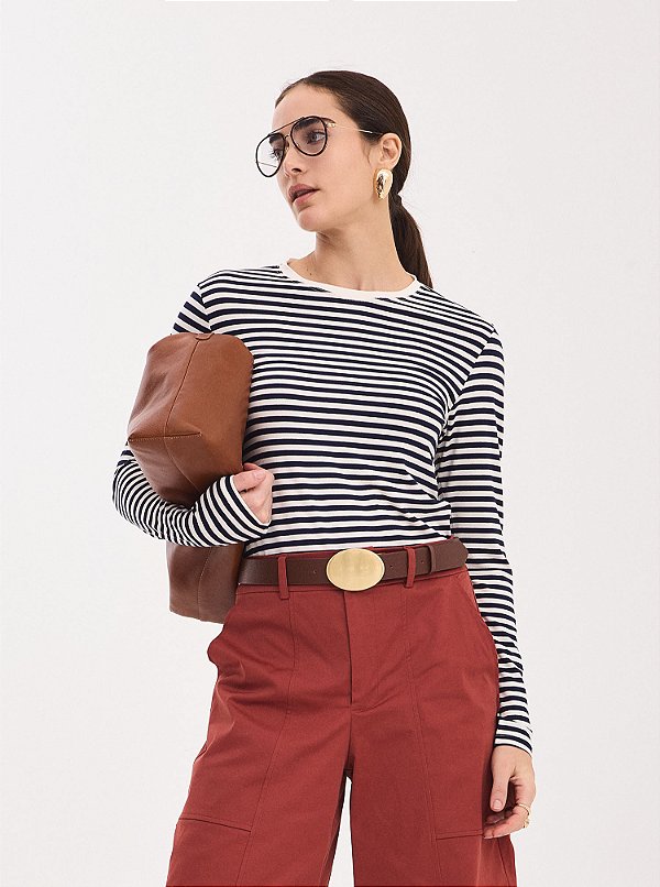 Blusa Listra Cintia Azul com Off White