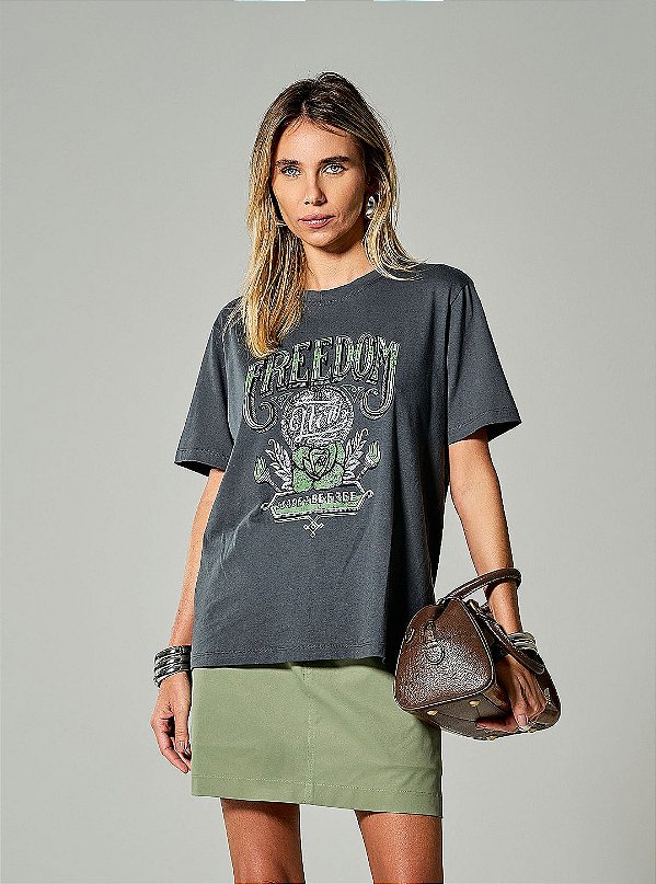 T-Shirt Algodão Fabricia Chumbo