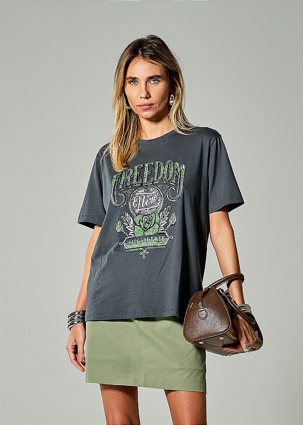 T-Shirt Algodão Fabricia Chumbo