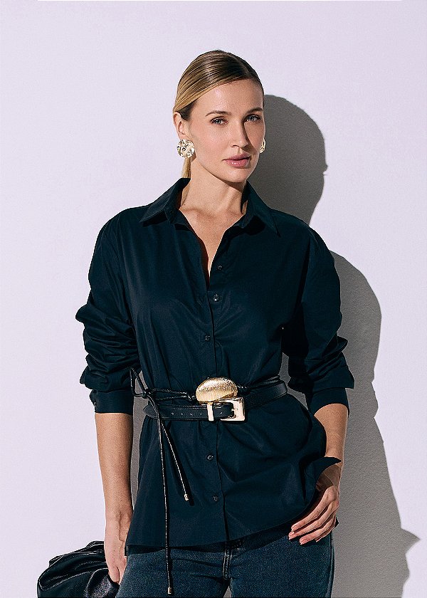 Camisa Tricoline Pâmela Preto