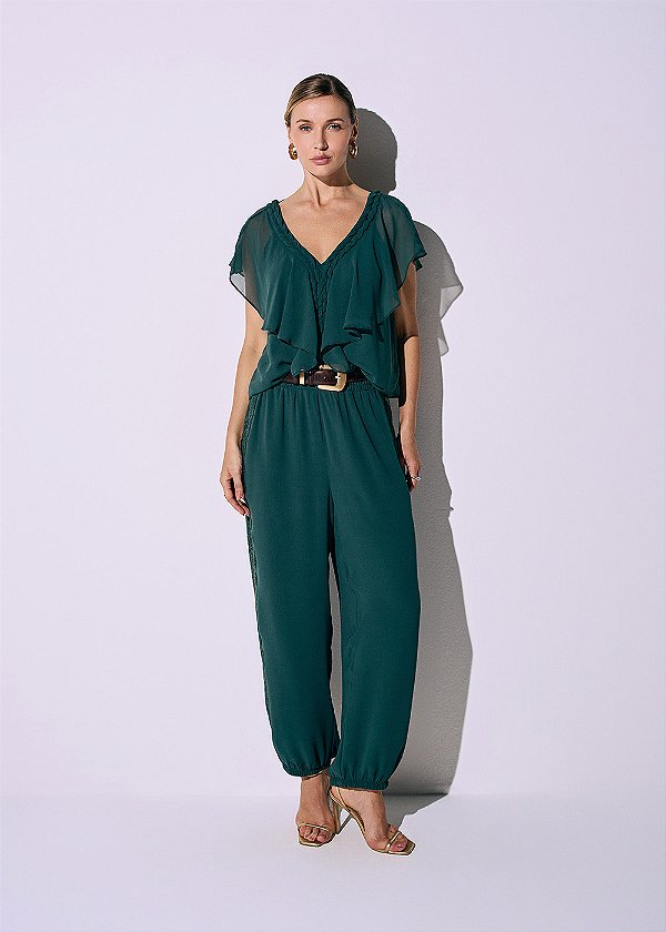 Calça Musseline Elisa Verde Jade