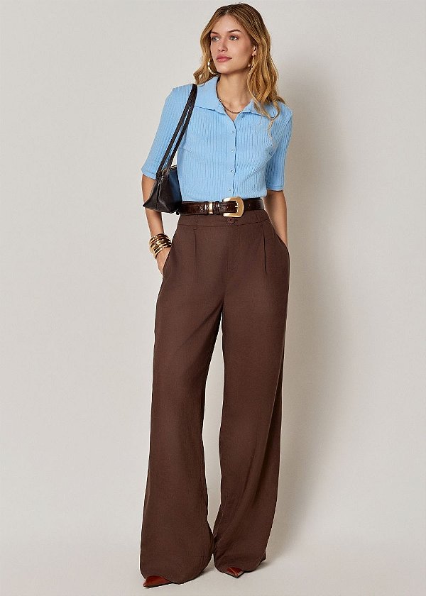 Calça Linho Blend Beca Marrom