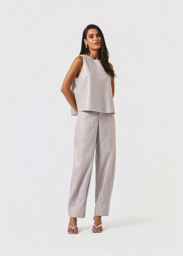 Calça Linho Metallic Cilene Prata
