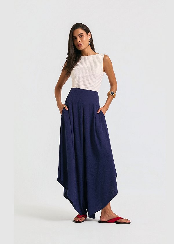 Calça Jacquard Flavia Azul Marinho
