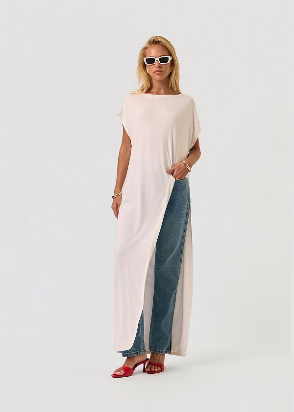 Blusa Malha Alongada Kharime Off White