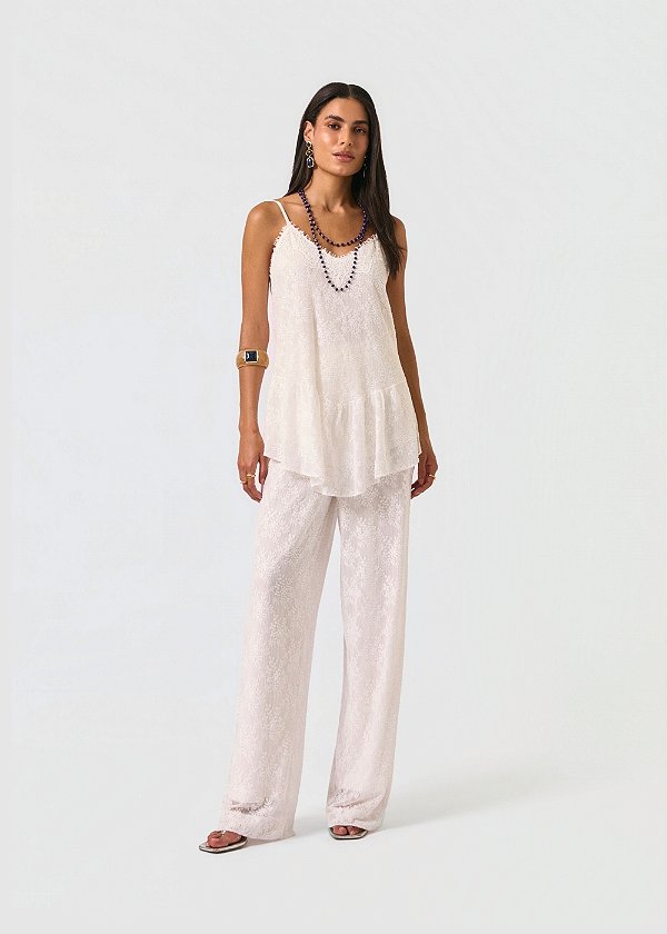 Calça Reta Renda Francieli Off White