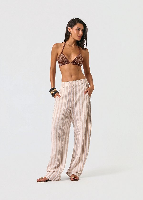 Calça Cotton Listrada Tina Off White com Bege