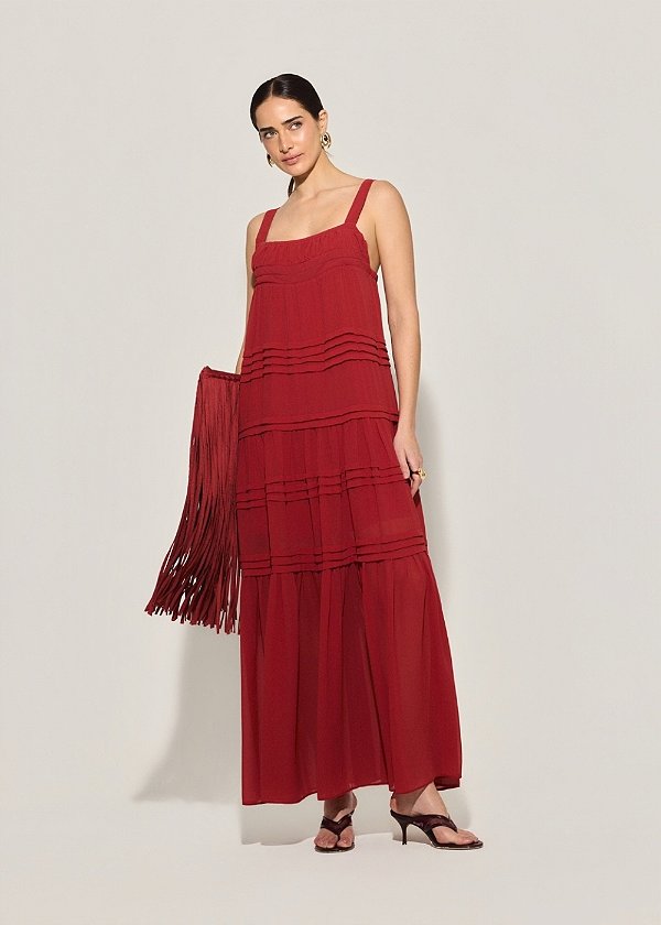 Vestido Chiffon Elisabete Vermelho Papoula