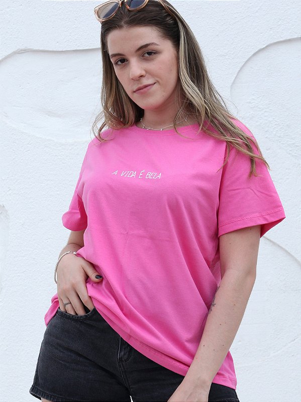 Camiseta Feminina de Algodão Estampada Pink
