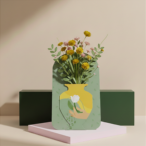 Cartão Vaso Para Flores Verde (10 unidades)