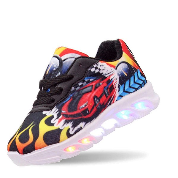 Tenis de LED luzinha Carros running infantil masculino menino