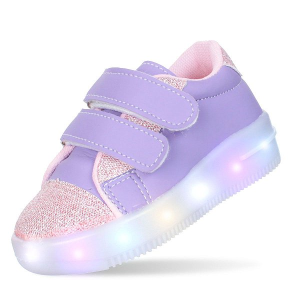 Tenis Infantil Baby Com Luz de Led Lilas e Rosa