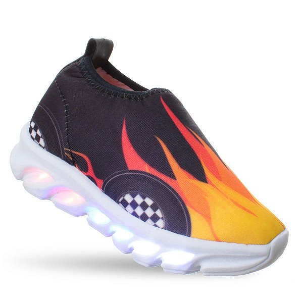 Tenis de Led Luz Calce Facil Carros Infantil Masculino PC