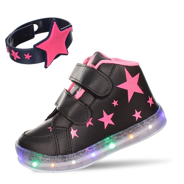 Tenis Botinha de Led Infantil Feminina Com Pulseira Estrela