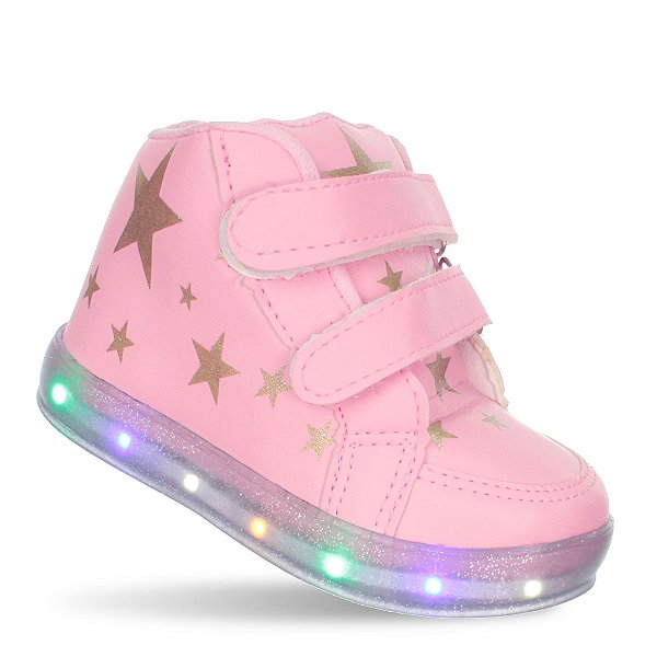 Tenis Botinha Estrela Infantil feminino Com Luz Led Rosa EDS