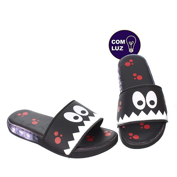 Chinelo Kids Monstrinho Preto de Luz Led Infantil Masculino