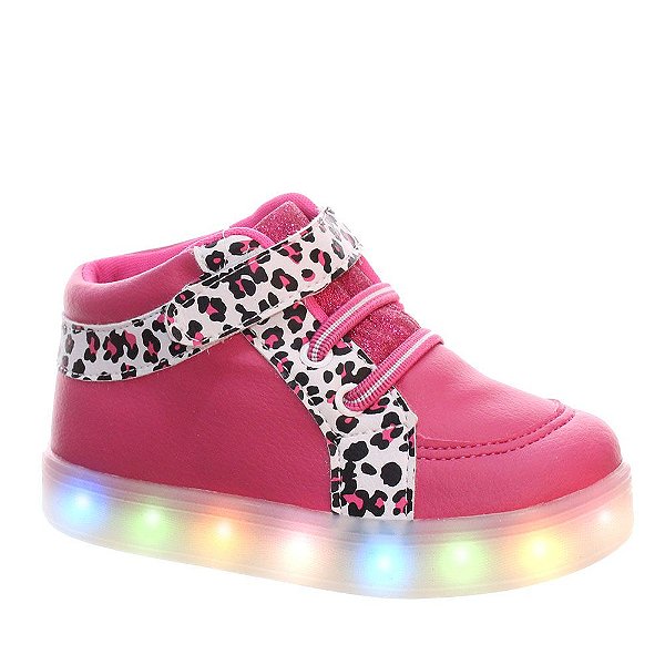 Tenis Botinha Infantil Meninas Com Luz de Led Rosa Oncinha